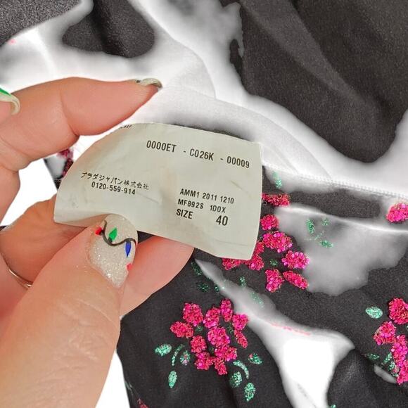 Miu Miu Women's Glitter Floral Print Short Sleeve Mini Dress Black Size 40 Small - Picture 7 of 7